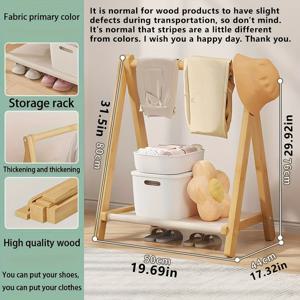 TEMU 접이식 목재 코트 랙 및 신발 보관함 - 침실, 거실, 세탁실용 다기능 입구 정리대, 후크 & 선반 포함, 자연스러운 나무 마감, 쉬운 조립, 신발 정리함, 디자인, 견고한 구조, 현대적인 가정용