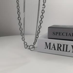 TEMU 캐주얼하고 스타일리시한 남녀공용 데일리 힙합 스타일 이중 레이어 304 스테인리스 스틸 체인 목걸이