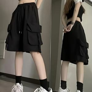 TEMU 새로운 여름 여성 아메리칸 스타일 카고 반바지, 루즈핏 한국 버전, 트렌디한 5부 바지