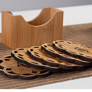 TEMU 연꽃과 백합 무늬 목재 코스터 세트 5개, 내열 테이블 매트, 식사 및 차 마시기에 적합, 크리스마스와 할로윈 파티 홈 데코 액세서리용, 손세탁 가능