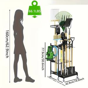 TEMU 1개 내구성 강한 녹 방지 금속 정원 도구 보관대 - 잔디깎기, 삽, 빗자루용 다층 선반 정리대 | 가벼운 차고 및 야외 도구 홀더, 쉬운 조립, 공간 절약 디자인, 워크숍 사용자용