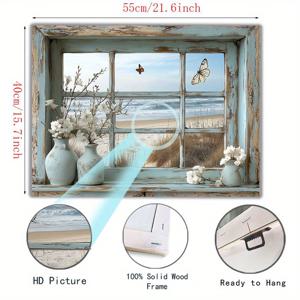 TEMU 1개 현대적 추상 해안 벽 예술 나무 프레임 - 2D 평면 바다 캔버스 그림 사무실, 주방, 거실, 침실에 적합 - 봄 테마 바다 프린트, 걸기 준비된 나무 프레임 장식 (나무 프레임), 2D 평면, 방 장식에 완벽