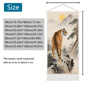 TEMU 1개 산속 호랑이 럭셔리 프린트 태피스트리 - 수직형 벽걸이, 술 장식 포함, 고급 원단 거실/침실/기숙사/교실 파티 데코, 자연 영감 디자인, 고품질 공예품