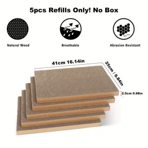 TEMU 초고밀도 골판지 고양이 스크래처 패드 & 은신처 박스 콤보 – 3/5개 리필 또는 5개 리필 + 박스 옵션, 양면 스크래치 표면, 내구성 강한 골판지, 최대 16파운드 고양이 수용 – 가구 보호 및 소파 보호