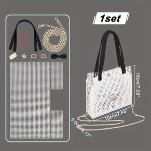 TEMU PU 가방 스트랩 1세트, 메탈 링 가방 체인 포함, 플라스틱 핀 마커, 니팅용 플라스틱 메쉬 소재 키트 부품, 랜덤 색상 및 핀 수량, 사계절용 DIY 체험 키트, DIY 지갑 만들기