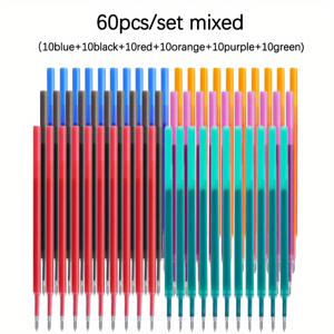TEMU 고급 필기 도구 세트: 60개입 0.5mm 프레스 지우개 펜 리필 코어, 블랙/블루/레드/그린/퍼플/오렌지 매직 펜 코어 세척 가능한 핸들 문구류 액세서리 (60개 리필 포함)