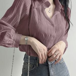 TEMU 여성용 플리츠 단색 라펠 루즈핏 셔츠, 봄/여름/가을