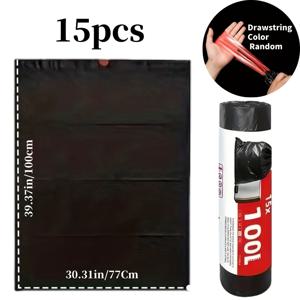 TEMU 상업용 헤비듀티 쓰레기 봉투 - 초대형 블랙 드로스트링 백 | 방수 및 찢김 방지 | 다양한 사이즈 제공 (30L/60L/100L) | 호텔/주방/야외 사용에 적합