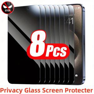 TEMU 아이폰 11부터 16 Pro Max용 8개 세트의 프라이버시 보호 액정 보호 필름, 9H 강화 유리 풀커버