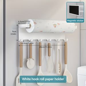 TEMU 1개 튼튼한 철제 자석 냉장고용 종이타월 홀더 - 드릴 필요 없는 6단 공간절약형, 벽걸이 주방 정리대, 전자레인지 및 식기 보관, 세련된 금속 디자인, 균일 무게 분배, 설치 간편