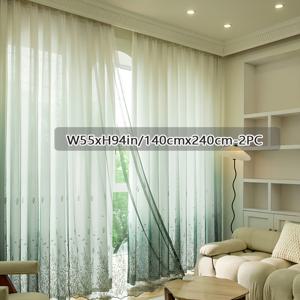 TEMU 세트 2개, 화이트에서 블루 그라데이션과 자수가 있는 현대적인 시트 커튼. 거실 및 침실의 빛 차단 및 사생활 보호를 위해 디자인되었습니다. 후크형 상단, 안감 없음, 세탁기 사용 가능