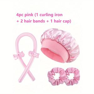 TEMU 1 세트 수면 헤어 케어 도구 세트, 컬링 아이롱 모자, 컬링 아이롱 헤어밴드, 게으른 컬링 아이롱 새틴 모자 수면 모자 헤어 케어 도구 여성용 헤어 케어 모자, (헤어 캡 1개 + 컬링 아이롱 1개 + 헤어 밴드 2개)