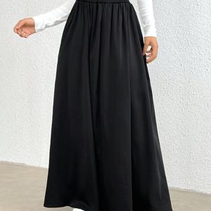 TEMU 여성용 솔리드 컬러 신축성 허리 스커트