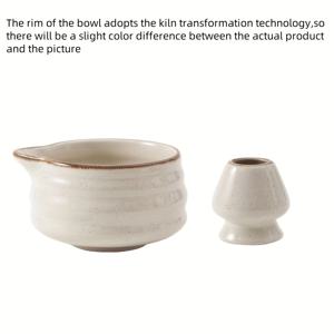 TEMU 2개 세트 말차 세트, 가마 변색 그레이 세라믹 말차 그릇 (주둥이 포함) 및 말차 거품기 홀더 세트, 말차 가루, 말차 라떼 및 말차 다도용 차 세트, 말차 애호가를 위한 휴일 및 생일 선물