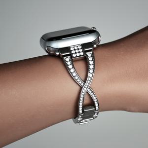 TEMU Apple Watch 스테인리스 스틸 메탈 스트랩, 업무/사무실/피트니스/파티에 적합, 여성 패션 인레이 샤이니 디자인 스트랩 (커넥터 포함), 인스 스타일, 라이트 럭셔리, 여성스러운 우아함