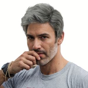 TEMU 남성용 다크 그레이 숏 가발, 우아하고 스타일리시한 남성용 가발, 밀도감 있고 통기성 및 내열성, 일상 및 행사용, 헤드밴드 가발, 숏 가발
