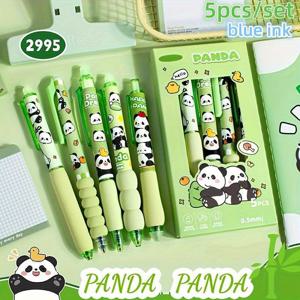 TEMU 5개 세트 녹색 판다 지워지는 젤 펜, 부드러운 그립, 파란색 잉크, 0.5mm 팁, 지우개 내장, 사무실 및 학습 용품, 사무용품, 선물 문구류에 적합