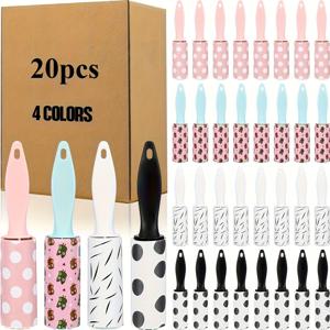 TEMU 4가지 색상(핑크, 블루, 화이트, 블랙)과 4가지 패턴으로 제공되는 20개의 미니 털 롤러 - 옷, 가구, 자동차 시트, 선물 가방에 적합 - 전원 필요 없음, 애완 동물 털 제거 롤러, 옷 청소기, 가구 청소기, 컴팩트 청소기, 재미있는 디자인, 사용하기 쉽고, 청소 도구, 가정용 청소 용품.