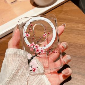 TEMU 섬세한 벚꽃 패턴 디자인의 기능성 카드 홀더, 편안한 질감, 자석 기능이 있는 휴대폰 및 아이폰 케이스와 호환, 카드 1~4장 수납 가능