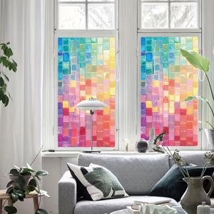 TEMU 새로운 유럽 스타일 레트로 체크무늬 유리 스티커 PVC 무접착 창문 필름 - 집, 카페, 사무실용 홈 데코