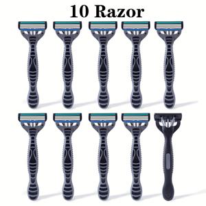 TEMU Jifuli 5/10개입, 수동 면도기 6중 스테인리스 스틸 블레이드, 남성용 안전 제모 면도기, 알로에 유분 스트립 호텔 일회용 면도기 면도날