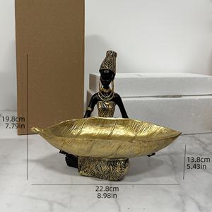 TEMU 수제 레진 블랙 트레이 조각 장식품 - 골드 액센트와 정교한 패턴이 돋보이는 우아한 여성상, 거실·침실·서재 데코, 크리스마스·추석·기념일 선물용 빈티지 디자인의 아름다운 홈데코