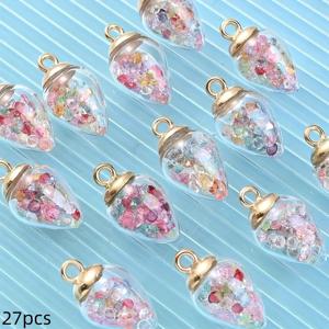 TEMU 27개 투명 발광 유리 펜던트, 반짝이는 비즈로 채워져 있으며, 주얼리, 팔찌, 목걸이, 귀걸이 및 키체인 액세서리에 적합합니다. 친구와 가족을 위한 완벽한 작은 선물이 됩니다.