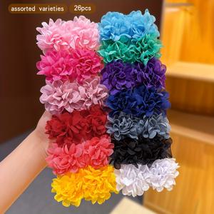 TEMU 작은 아이들을 위한 26가지 랜덤 컬러의 패브릭 헤어 클립 세트, 귀여운 꽃 머리띠 추가 장식