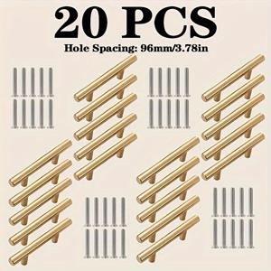 TEMU 20개 골드 브러시 스테인리스 스틸 캐비닛 손잡이 세트. 주방 및 옷장 문에 적합하며 길이는 150cm입니다. 포함된 나사로 간편하게 설치 가능.