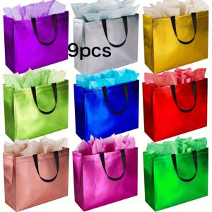 TEMU 그녀/남자를 위한 선물 세트, 티슈 페이퍼가 포함된 9개 대형 선물 가방 세트 – 선물용으로 디자인됨 – 13인치 재사용 가능한 부직포 소형 가방, 메탈릭 광택 – 파티 답례품, 토트백에 적합, 결혼식, 생일 및 크리스마스에 적합
