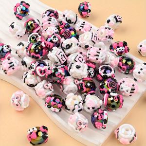 TEMU 10개 15mm 수제 수지 핸드페인팅 라운드 비즈 달콤한 컬러 핸드페인팅 토끼 사랑 리본 패턴 루즈 스페이싱 수지 비즈 장식용 비즈 주얼리 만들기 DIY 패션 수제 비즈 펜 팔찌 목걸이 귀걸이 휴대폰 체인 액세서리 소재 장식용 선물