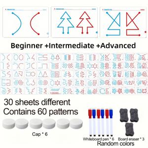 TEMU 60장 재사용 가능한 전두뇌 훈련 카드, 손-뇌 협응력 향상, 초보자 및 고급 난이도 세 단계 포함, 집중력과 소근육 발달을 위한 과학 교육 자료