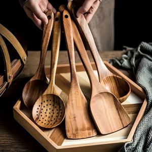 TEMU 3/5개 나무 커트러리 세트, 주방 나무 삽 세트, 나무 조리 스푼, 스트레이너, 긴 손잡이 수프 스푼, 볶음 삽, 주방 조리 도구 세트