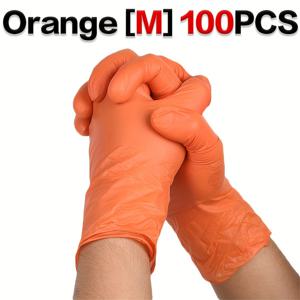 TEMU 100개입, 일회용 오렌지색 나이트릴 장갑, 가정용 청소, 매니큐어, 헤어 케어, 애완동물 목욕, 주방 및 욕실 청소 도구용