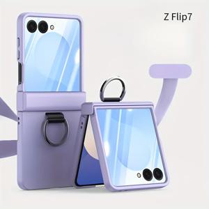 TEMU 삼성 갤럭시 Z 플립7/플립6/플립5/플립4/3 호환 트렌디한 링 휴대폰 케이스, 솔리드 마카롱 색상, 피부 친화적인 촉감, 10가지 색상 선택 가능, 낙하 방지, 힌지 보호, 하드 쉘 보호, 액정 보호 필름 미포함, 자세한 내용은 실제 영상을 참고하세요