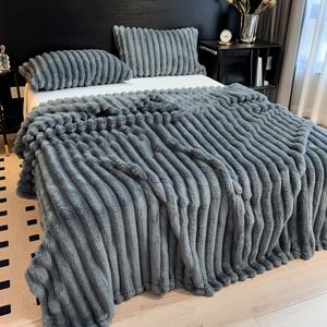 TEMU 고급 인조 토끼털 담요, 푹신하고 부드러움, 사계절 내내 편안함, 침대, 소파 및 여행용 다용도, 세탁기 사용 가능, 모던 혼합 색상, 고품질 홈 선물, 침대 담요 소파 추가, 우아한 침구