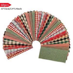 TEMU 생생한 체크 무늬 원단 60개 세트, 수제 패치워크용 미리 재단, 다양한 밝고 아름다운 체크 무늬가 특징인 고품질 침구 재료 - 공예, 재봉, 인형, 홈 데코, 크리스마스 공예 파티 테마에 적합