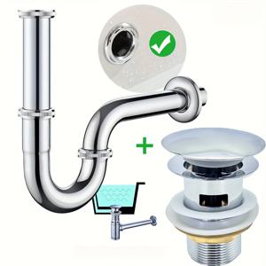 TEMU 1세트 U자형 욕실 싱크대 트랩, 1-1/4