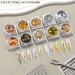 TEMU 네일 아트 디자인용 반짝이는 초박형 알루미늄 호일 플레크 10개입