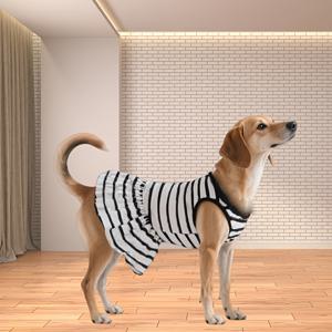TEMU 강아지 흑백 줄무늬 러플 밑단 원피스, 신축성 있는 원단, 편안하고 통기성 좋음, 봄, 여름, 가을용 얼룩말 무늬, 줄무늬 티셔츠, 강아지 옷, 고양이 원피스, 도베르만, 허스키, 비글 및 기타 소형, 중형, 대형 반려견을 위한 의류, 관리가 쉬우며 세탁 가능