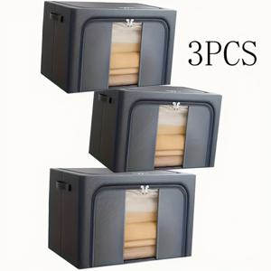 TEMU 투명 창이 있는 새로운 수납 상자 3개 세트. 변형 방지를 위한 내부 스틸 프레임, 강화된 지퍼 손잡이가 특징이며, 옷장 또는 침대 옆에 두어 사용할 수 있습니다. 옷과 침구 보관 및 침대 밑 정리용으로 적합합니다.