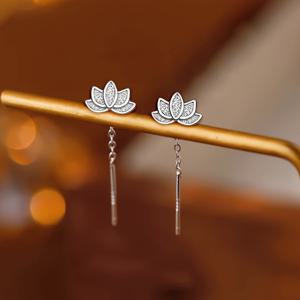 TEMU [ 귀걸이] 빈티지 감성의 연잎 태슬 귀걸이 세트 | 구리, 925 실버 포스트, 데일리 착용 및 선물용으로 이상적인 일상 귀걸이