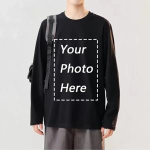 TEMU [맞춤형 뉴 스타일] 남성용 흰색 긴팔 티셔츠 - 맞춤 사진/텍스트 프린팅, 라운드넥 캐주얼 셔츠, 개인 맞춤 패턴/사진/로고/배지 추가 가능, 세탁기 사용 가능, 봄/여름/가을 착용에 적합, 단색 간편 라벨 디자인