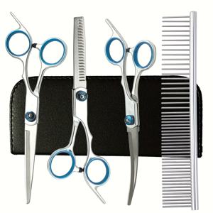 TEMU 4개 애완동물 미용 가위 세트, 전문가용 트리밍 세트, 곡선형 가위 및 이갈이 가위, 테디견 미용 도구