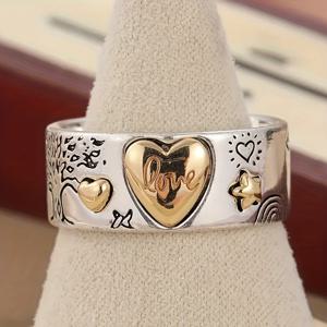 TEMU 세련된 조각 레터 디자인 하트 모양 반지, 남녀 모두에게 적합, , 파티에 완벽, 발렌타인데이 또는 생일을 위한 아름다운 투톤 주얼리 선물로 좋습니다.