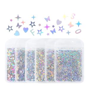 TEMU 6개 세트, 레이저 은색 별, 하트, 글자, 나비 등 레진 아트, 에폭시 필러 재료, 주얼리 제작 용품, 폰 케이스 장식, 키체인 액세서리 및 다용도 공예 용품을 위한 스팽글 세트