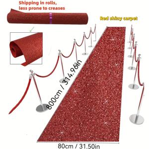 TEMU 1롤 반짝이는 레드 카펫 - 31.5인치 폭 럭셔리 글리터, 주름 방지 헤비듀티 200GSM 자가 접착식 (접착제 없음) DIY 레드 카펫, 웨딩, 파티, 이벤트용 - 복도 및 긴 방을 위한 대형 롤, 홈용
