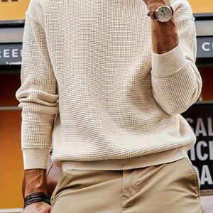 TEMU 남성용 캐주얼 와플 니트 스웨터 - 두꺼운 보온 라운드넥 긴팔 풀오버, 가을과 겨울에 적합, 오피스와 캐주얼 웨어로 다용도, 세탁기 및 손세탁 가능