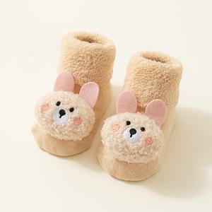 TEMU 1켤레 가을/겨울 여아용 양말, 만화 입체 패턴, 두꺼운 루프 및 따뜻한 아기 양말, 귀여운 아기 양말, 부드럽고 편안한 겨울 일상 홈 아기 워킹, 플로어 삭스, 미끄럼 방지 접착 양말