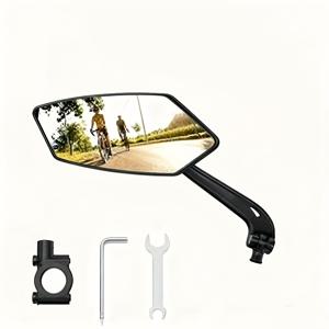 TEMU 1x 360° 회전 자전거 미러 - 산악/로드/전기자전거용 좌/우 후방 미러, 와이드 앵글 펜타곤 안전 후방 시야, 빠른 설치, 스크래치 방지 접이식 디자인 (블랙) - 후방/루프/마스트 마운트 호환